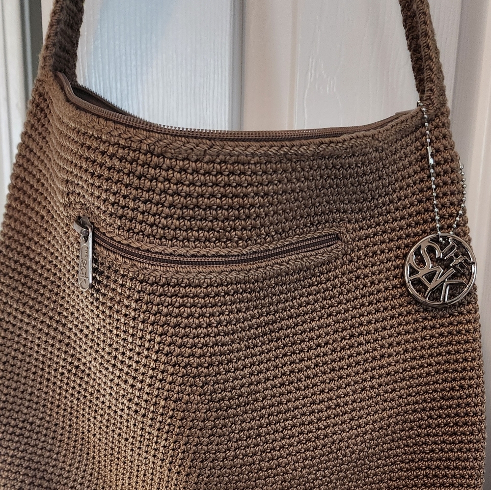 The Sak Brown Crochet/Woven Crossbody Hobo Bag GUC